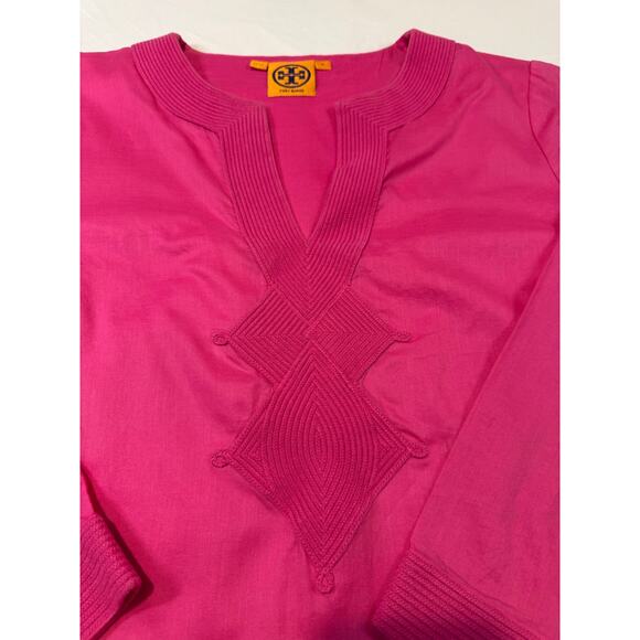 Tory Burch Pink Cotton Long Sleeve Safo Dress Size 8 - Picture 4 of 16